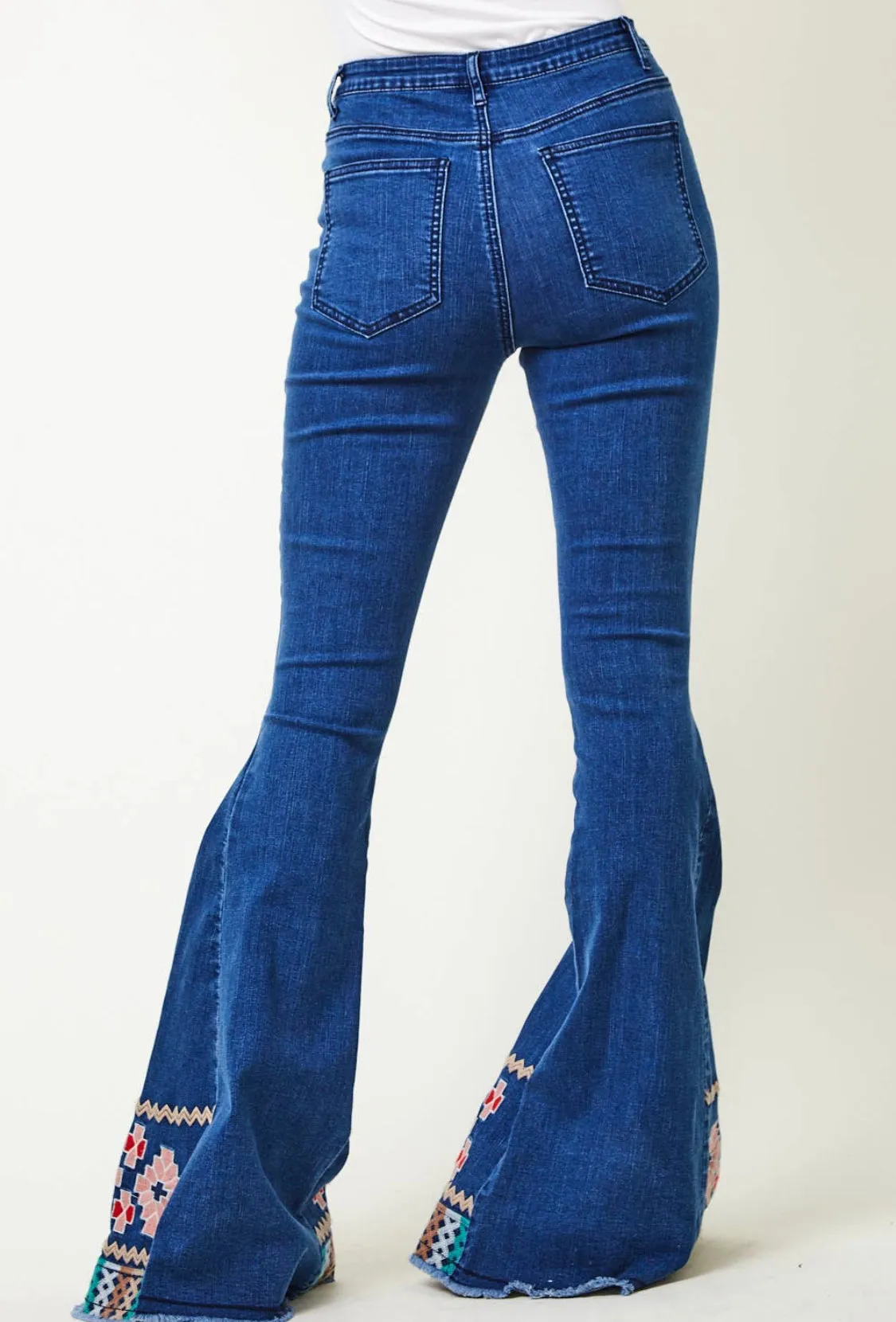 Peace, Love and Embroidered Hem Flare Jeans