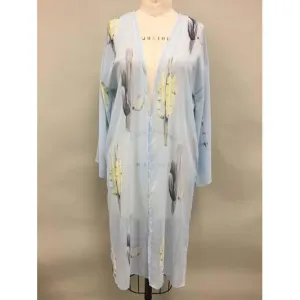 Peach Love Light Blue Cactus Kimono