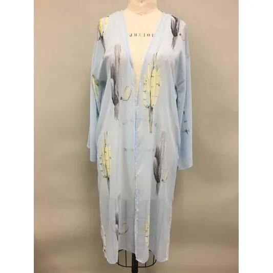Peach Love Light Blue Cactus Kimono