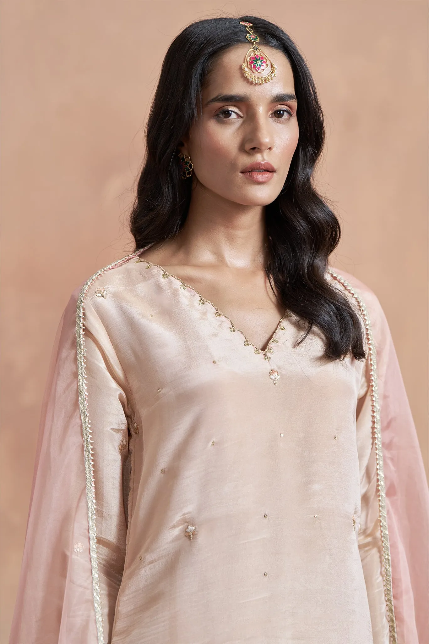 Pearl Blush Shimmer Tissue Kurta Set