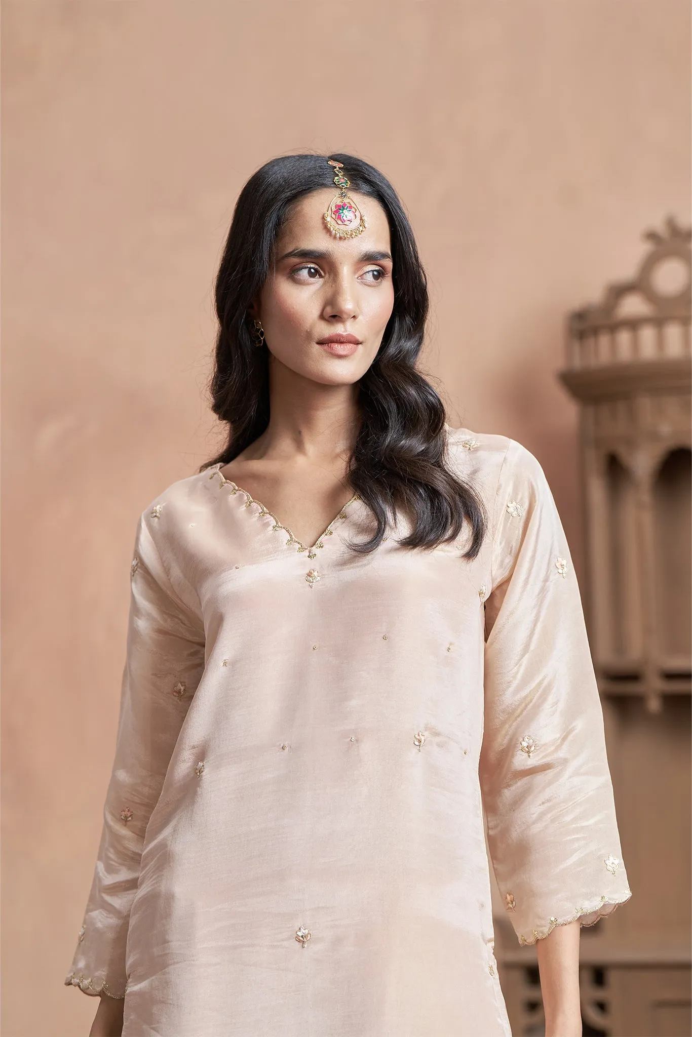 Pearl Blush Shimmer Tissue Kurta Set
