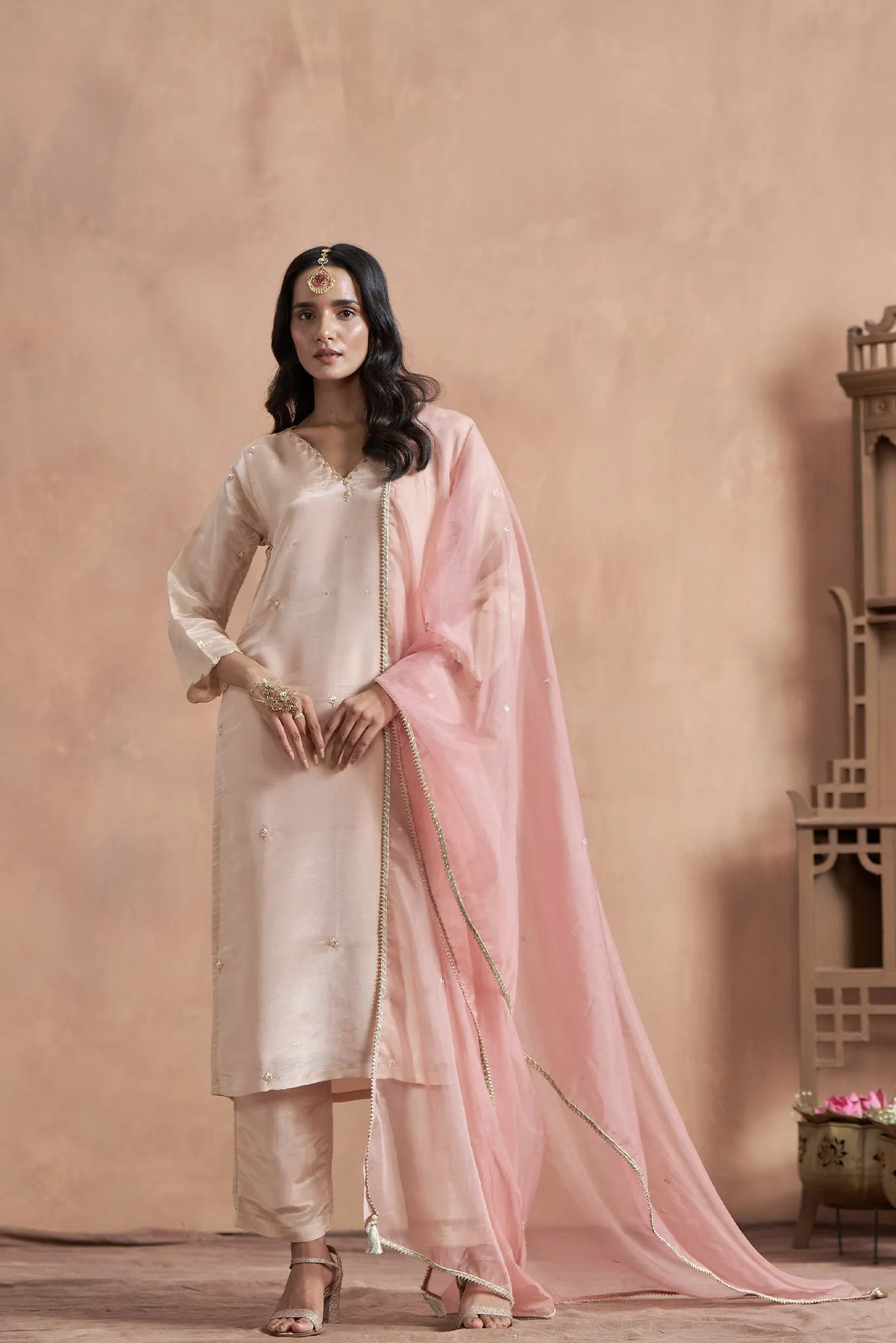 Pearl Blush Shimmer Tissue Kurta Set