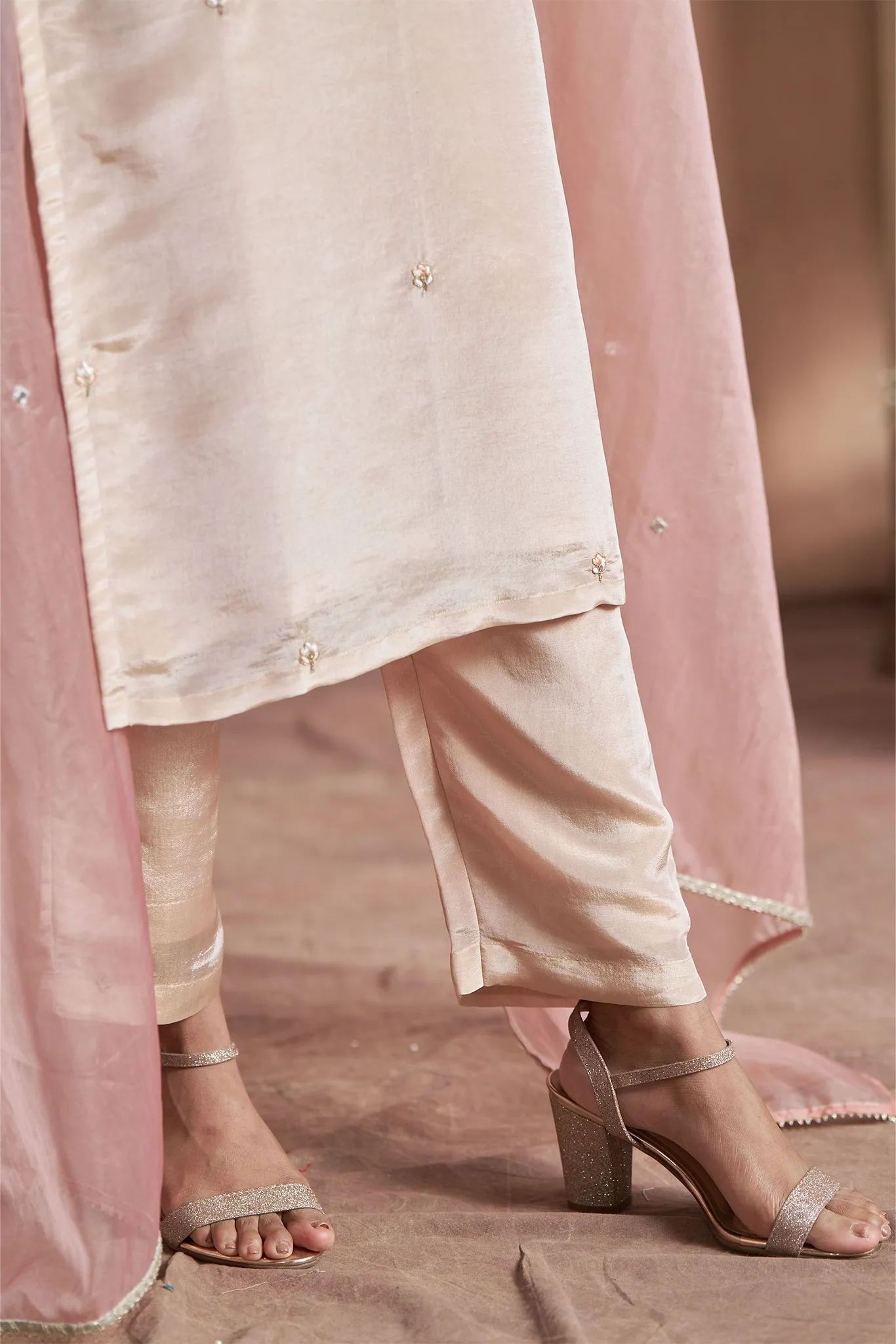 Pearl Blush Shimmer Tissue Kurta Set