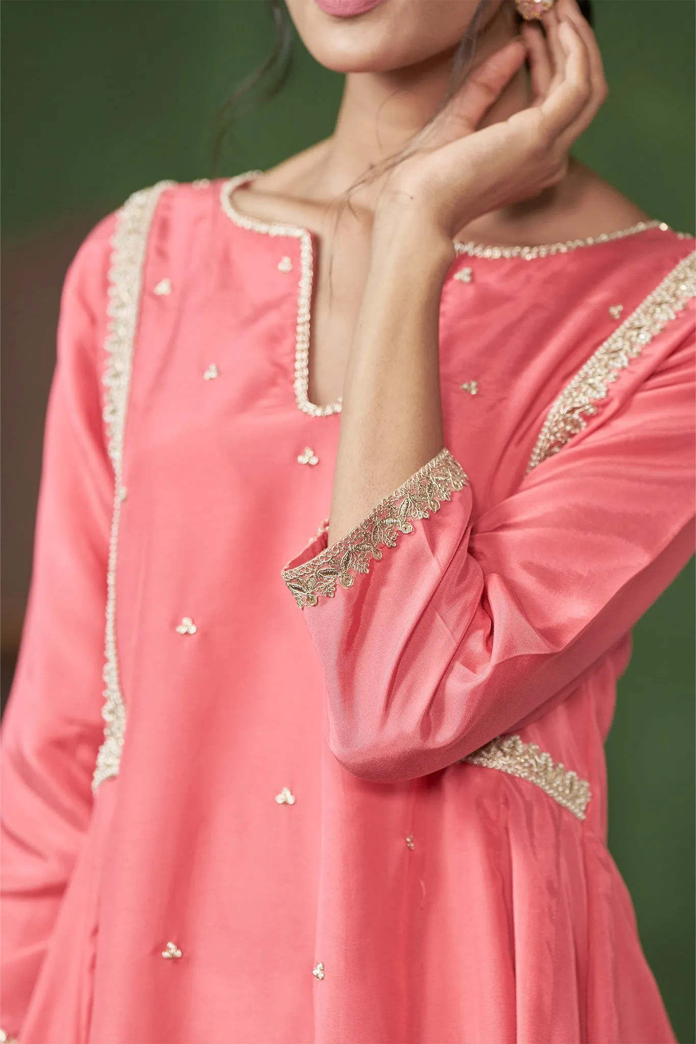 Pink A-Line Kurta with Handwork