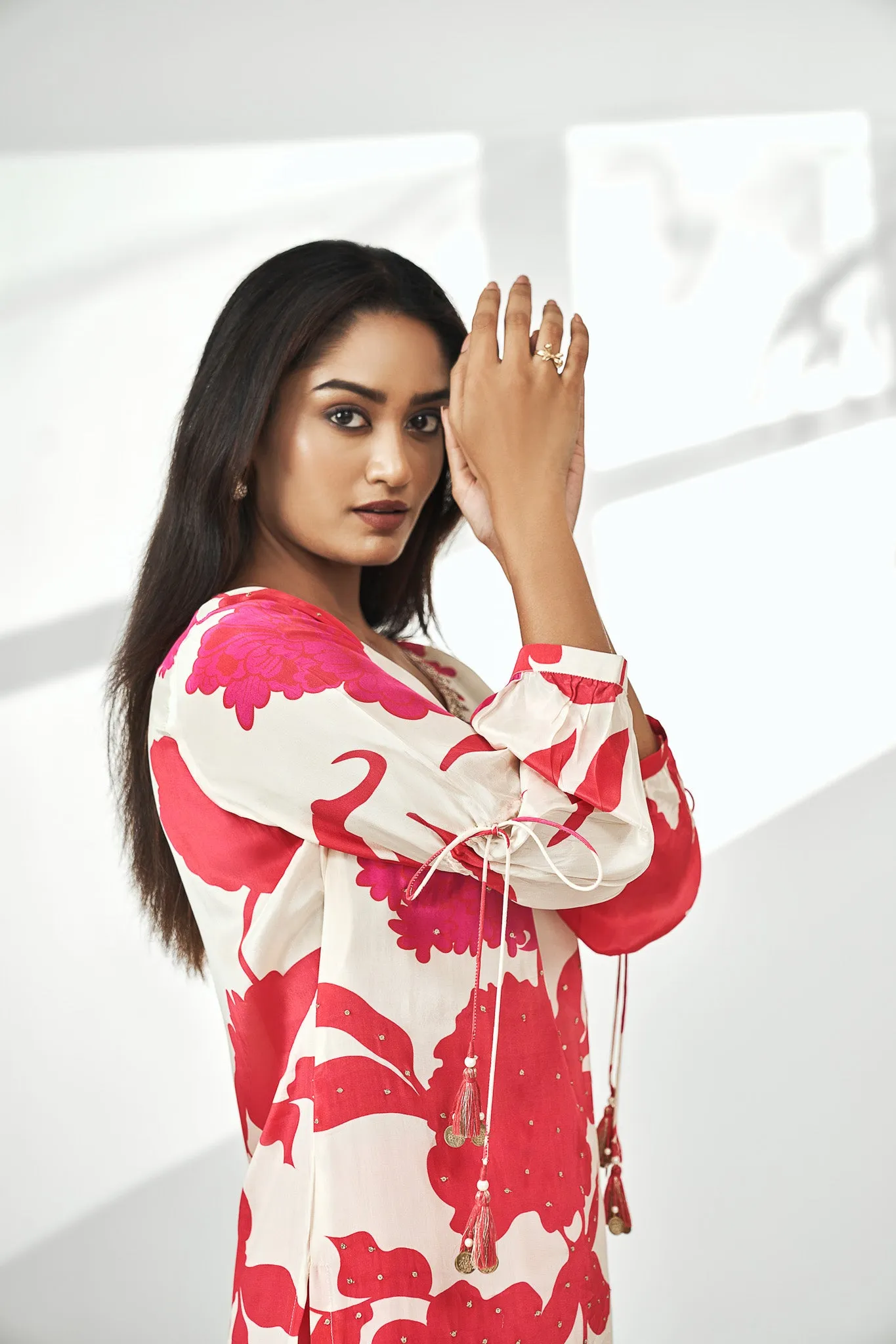 Pink Flower Print Kurta set