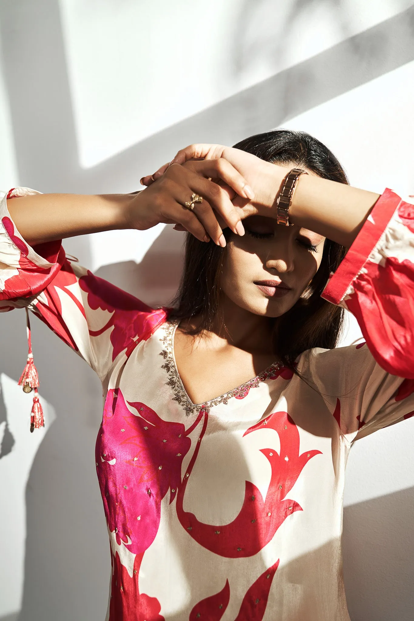 Pink Flower Print Kurta set