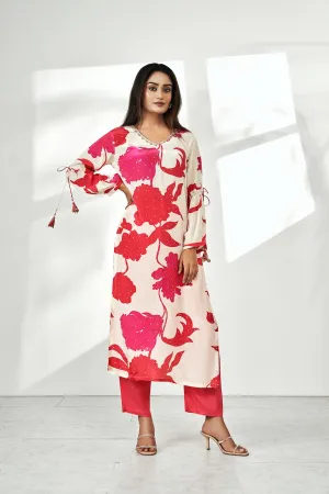 Pink Flower Print Kurta set
