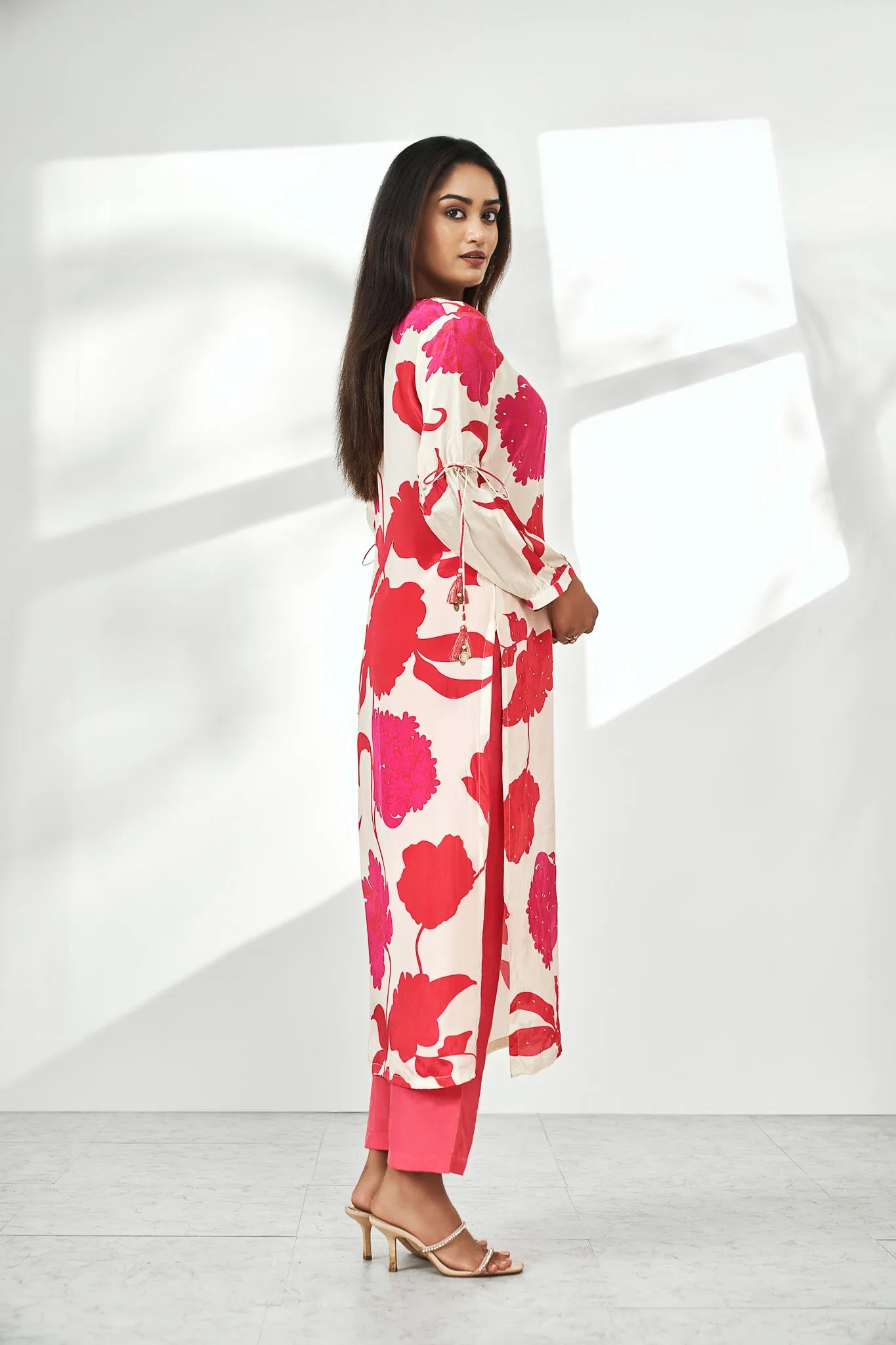 Pink Flower Print Kurta set