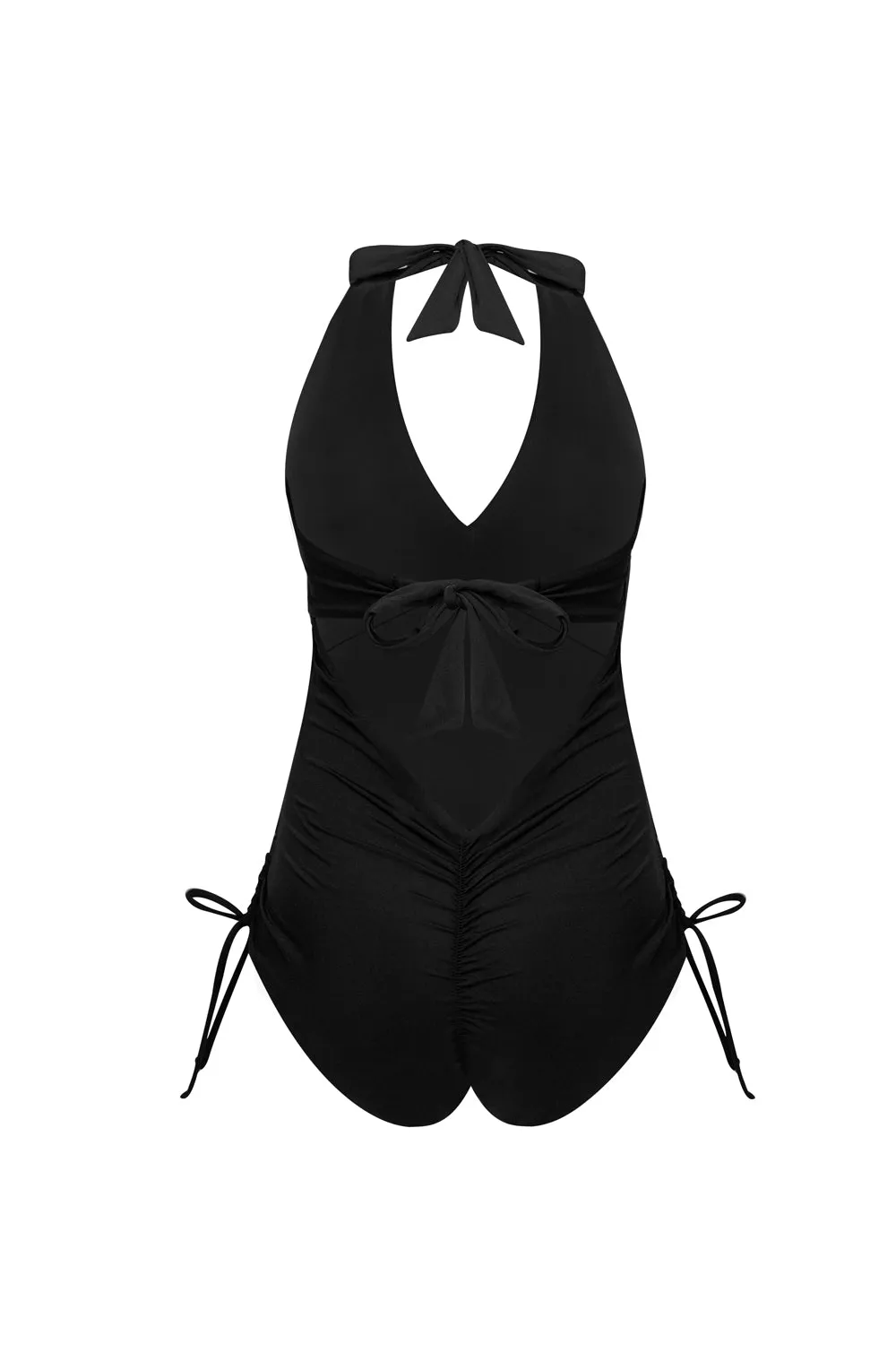 Plunging Halter One-Piece Swimsuit.