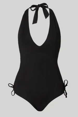 Plunging Halter One-Piece Swimsuit.