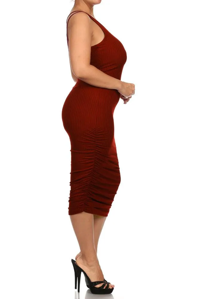 Plus Size Chic Ruched Burgundy Midi Dress