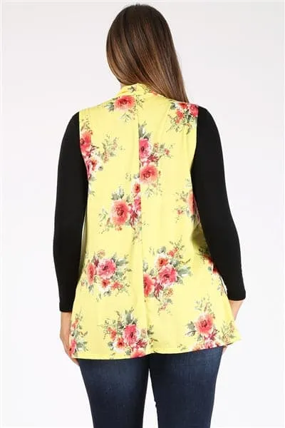 Plus Size Open Front Printed Cardigan Yellow Coral - Pack of 6