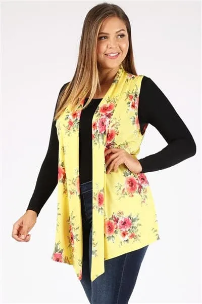 Plus Size Open Front Printed Cardigan Yellow Coral - Pack of 6