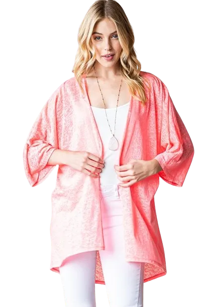 Plus Size Three Quarter Sleeve Solid Open Cardigan Neon Pink - Pack of 6