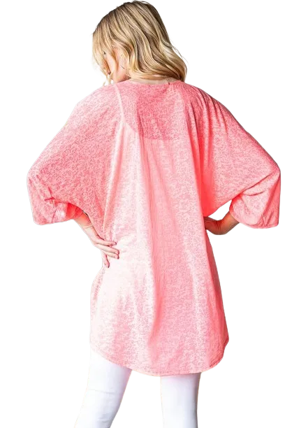 Plus Size Three Quarter Sleeve Solid Open Cardigan Neon Pink - Pack of 6