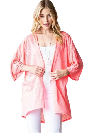 Plus Size Three Quarter Sleeve Solid Open Cardigan Neon Pink - Pack of 6