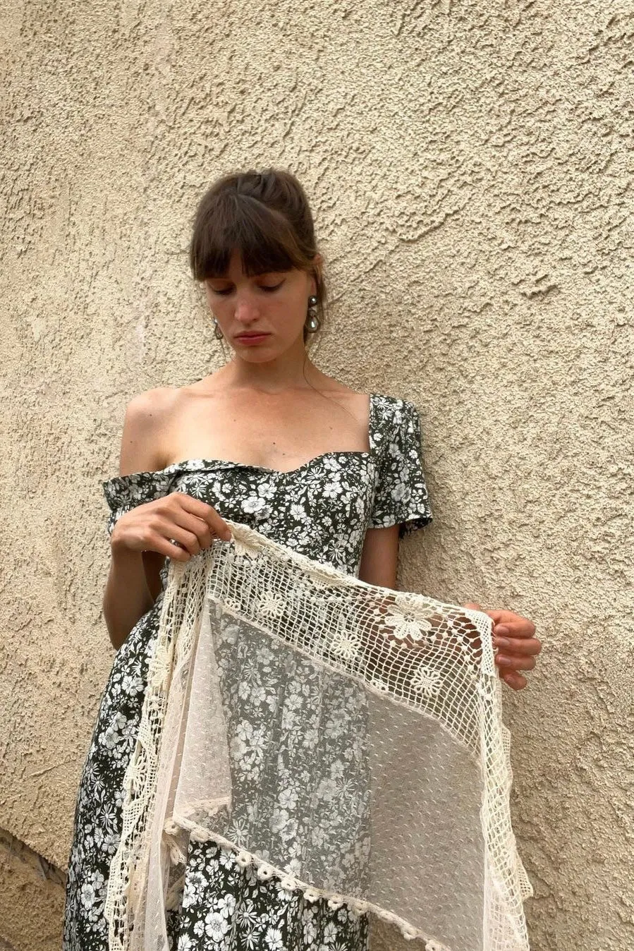 Poppy Maxi Dress with a Sweetheart Neckline and Sculpted Bodice / Forest Green   Vintage White Floral Cotton