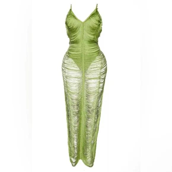 Pretty Little Thing Chic Olive Green Maxi Dress with body suit