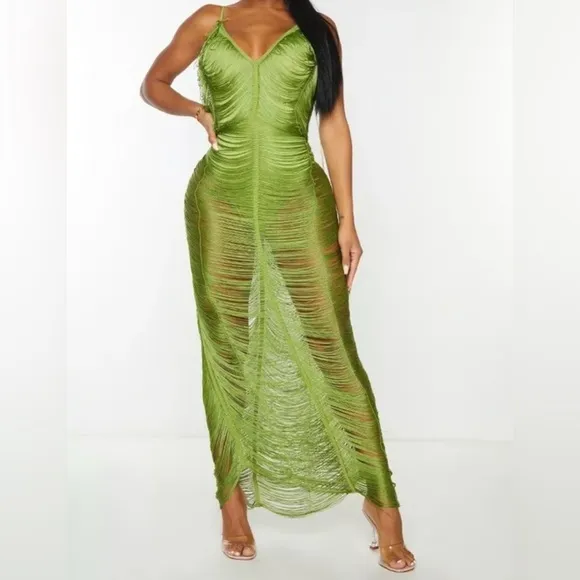 Pretty Little Thing Chic Olive Green Maxi Dress with body suit