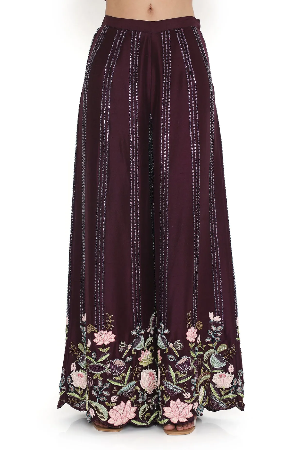 Purple Embroidered Kurta With Palazzo And Embroidered Belt With Embroidered Dupatta - Ready To Ship