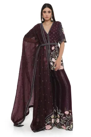 Purple Embroidered Kurta With Palazzo And Embroidered Belt With Embroidered Dupatta - Ready To Ship