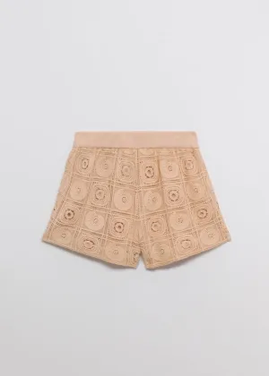 Radia Shell Crochet Cover Up Shorts (Dune)