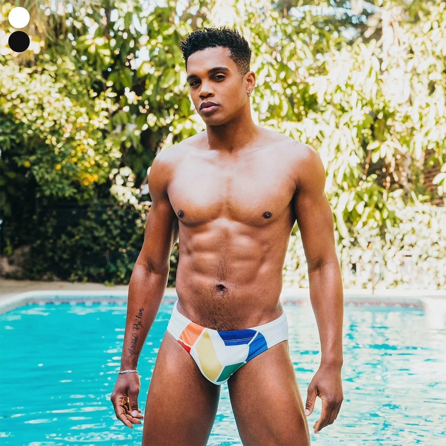Rainbow Geometric Swim Briefs