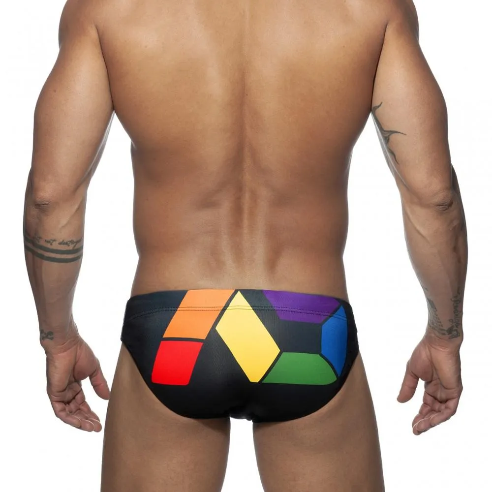 Rainbow Geometric Swim Briefs
