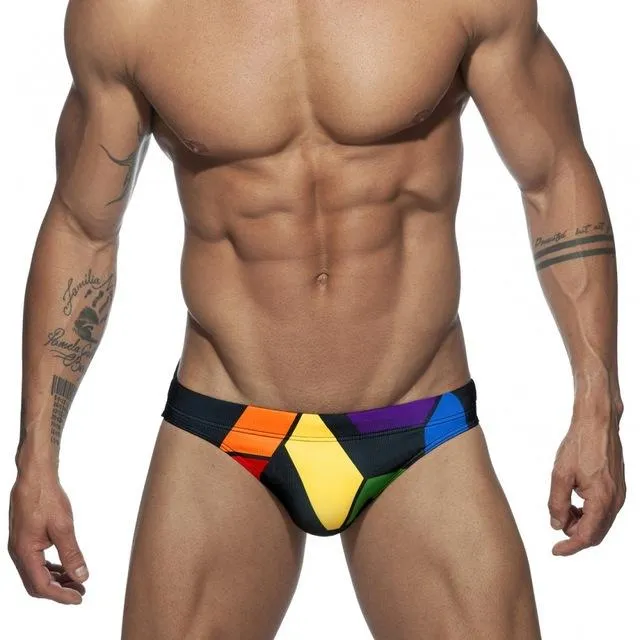 Rainbow Geometric Swim Briefs