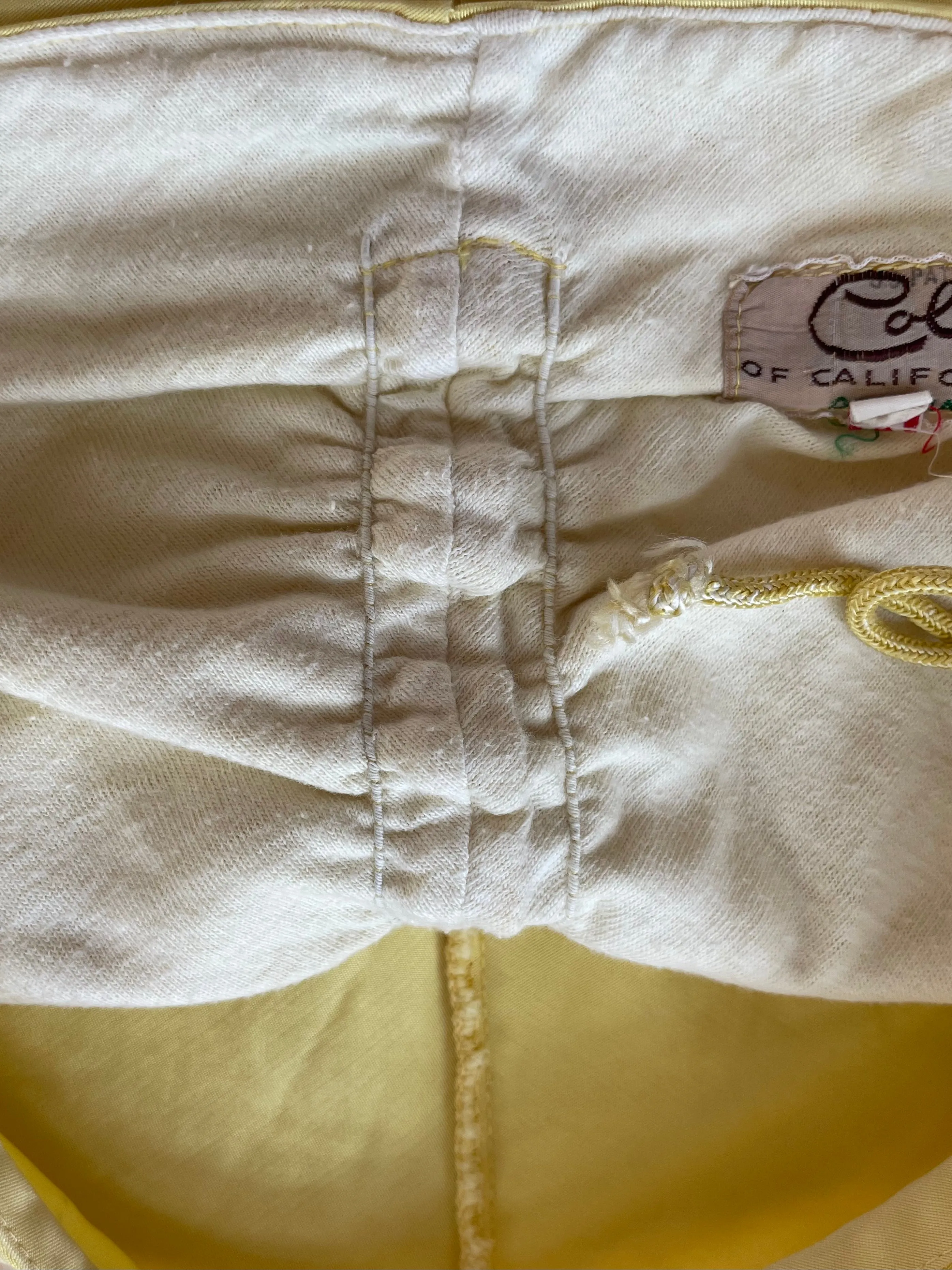 Rare Golden Chartreuse 1940s Cole of California Swoon-glo Lace Up Swim Shorts