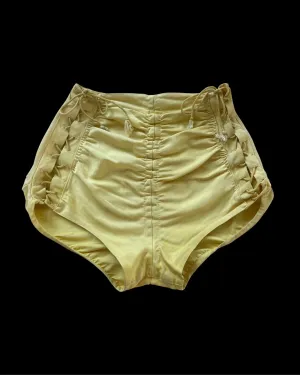 Rare Golden Chartreuse 1940s Cole of California Swoon-glo Lace Up Swim Shorts