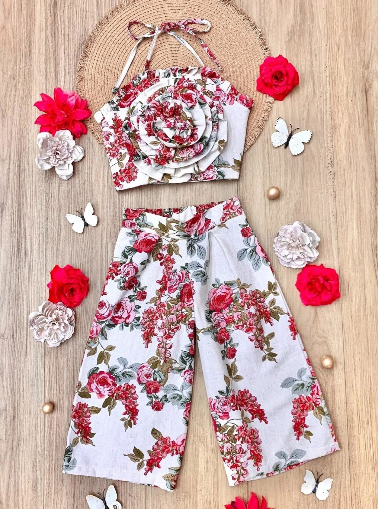 Ready, Set, Bloom Rose Top and Floral Palazzo Pants Set