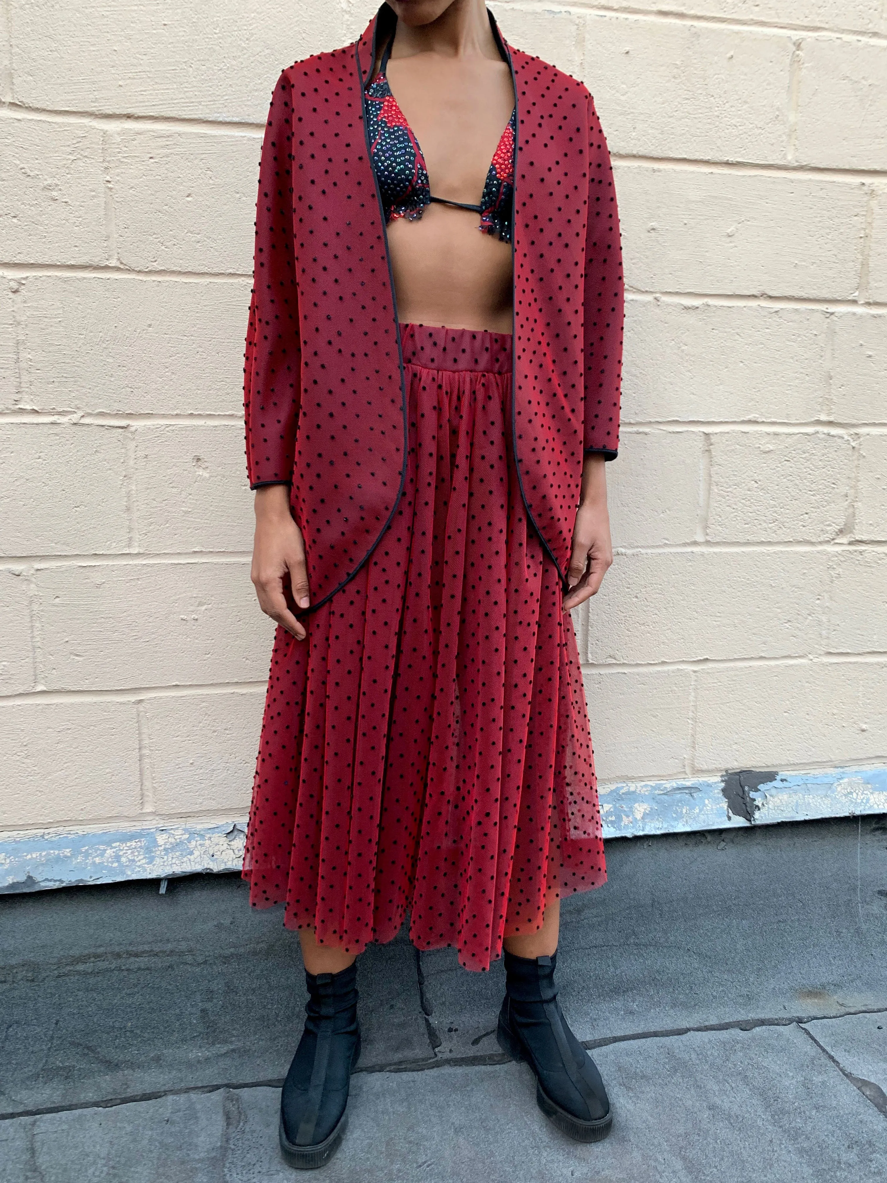 Red Polka Tulle Kimono - Made to Order