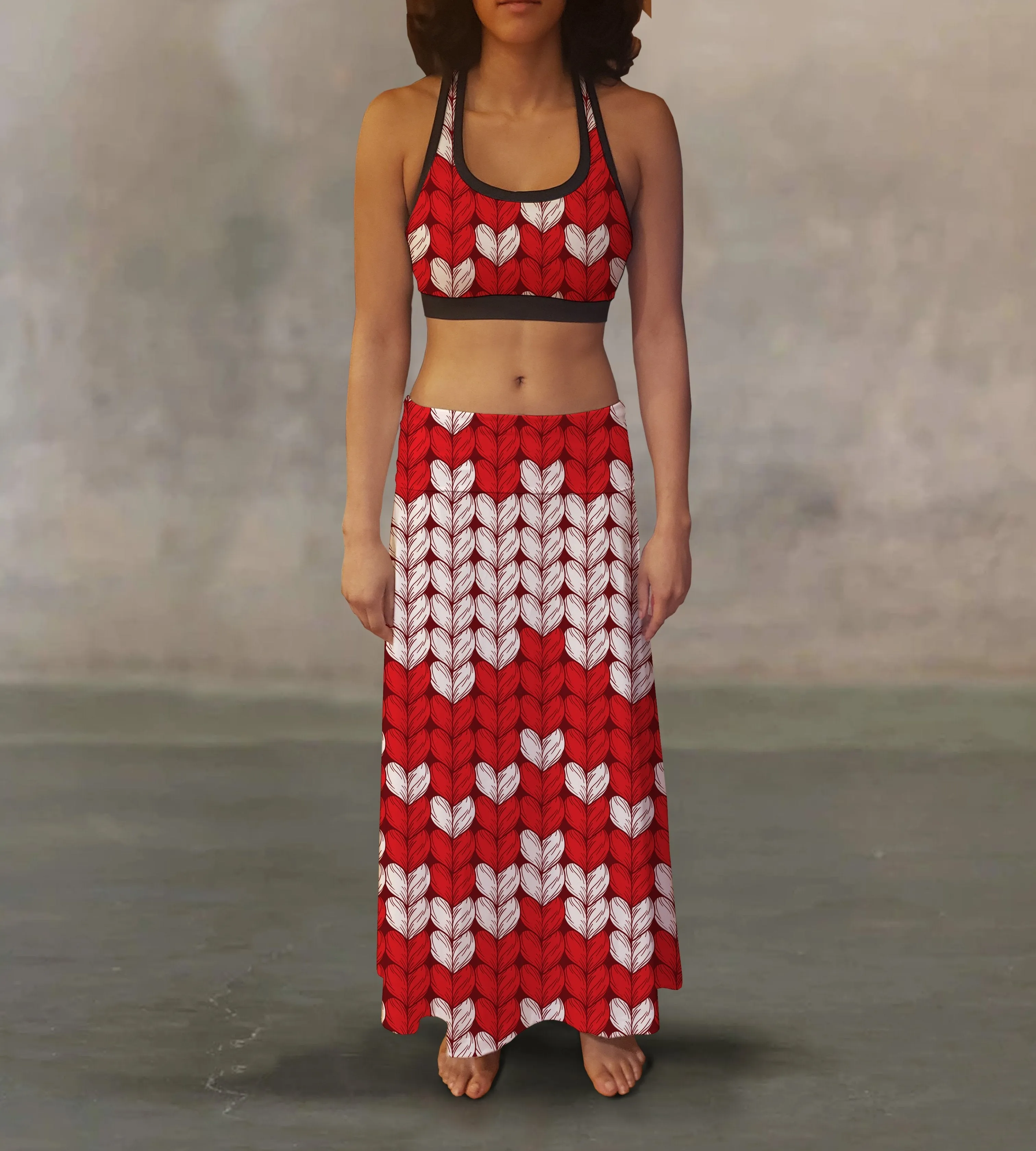 Red White Sweater Maxi Skirt