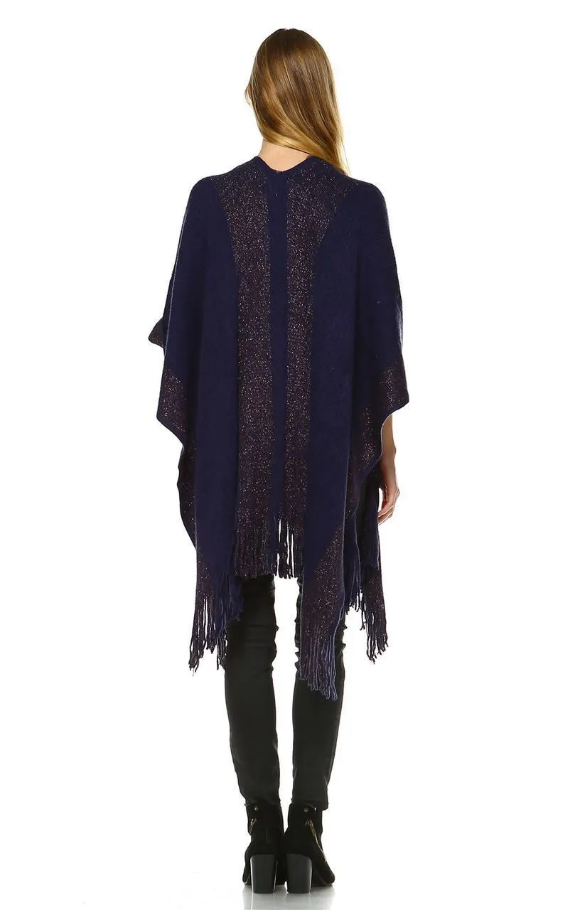 Regular and Plus Size Aztec Tribal Poncho Capes Wrap Navy