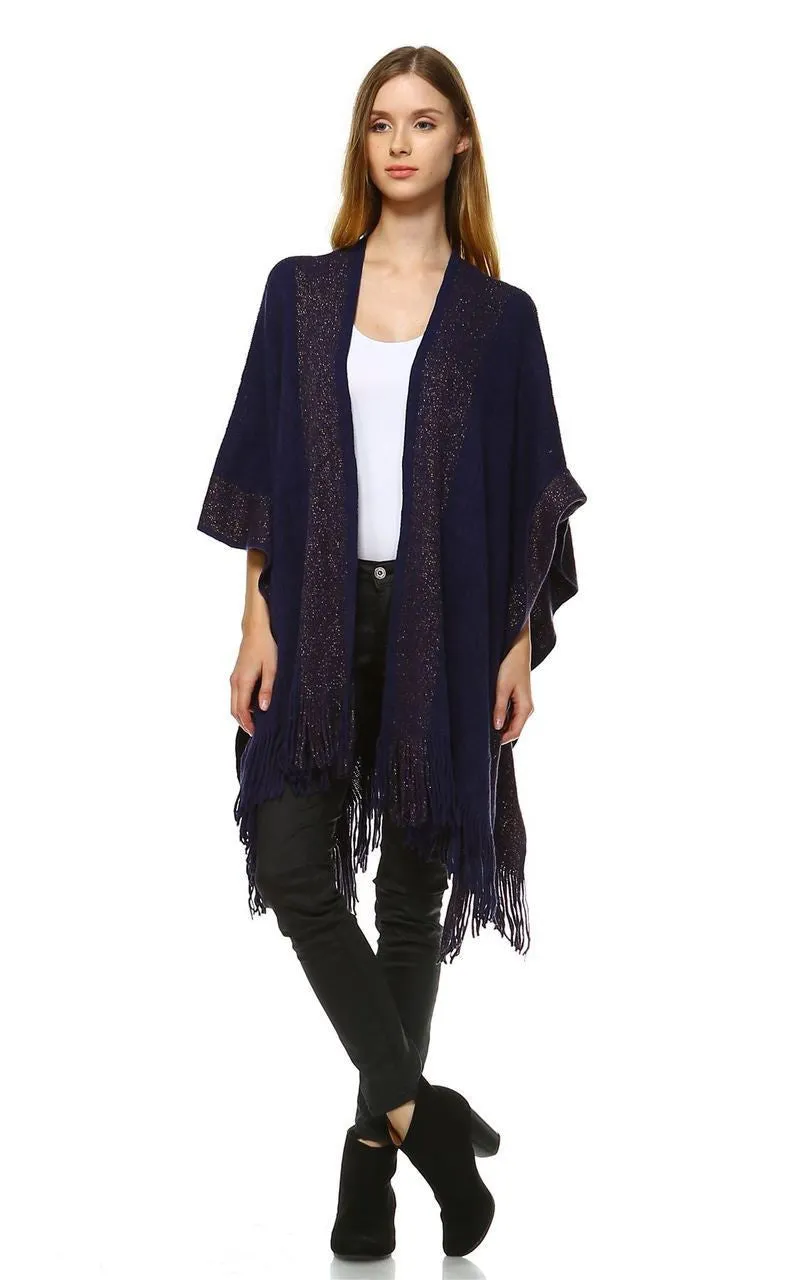 Regular and Plus Size Aztec Tribal Poncho Capes Wrap Navy