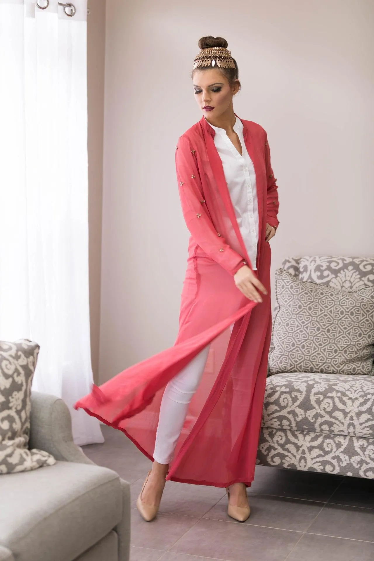 ROSE PINK BEAD MAXI CARDIGAN