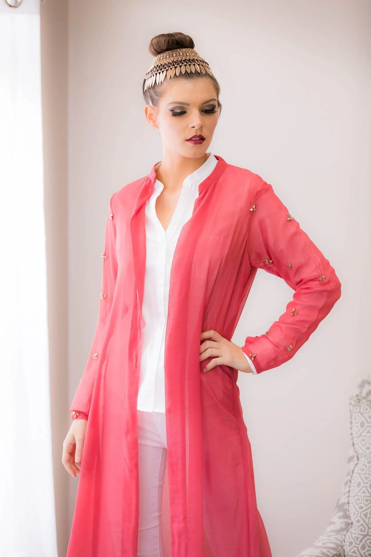 ROSE PINK BEAD MAXI CARDIGAN