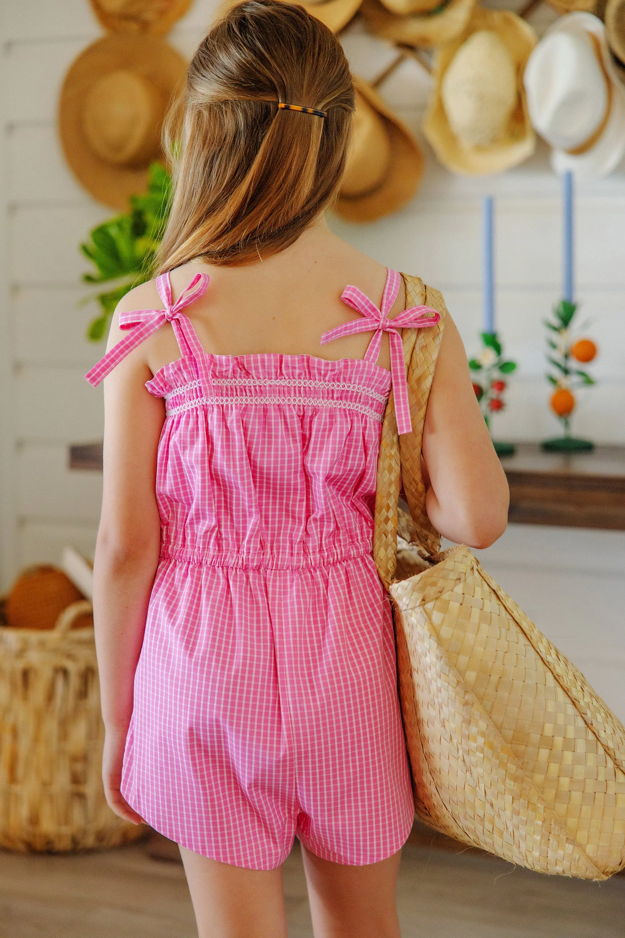 Rosey Romper (Shorts) - Pink Willow Windowpane