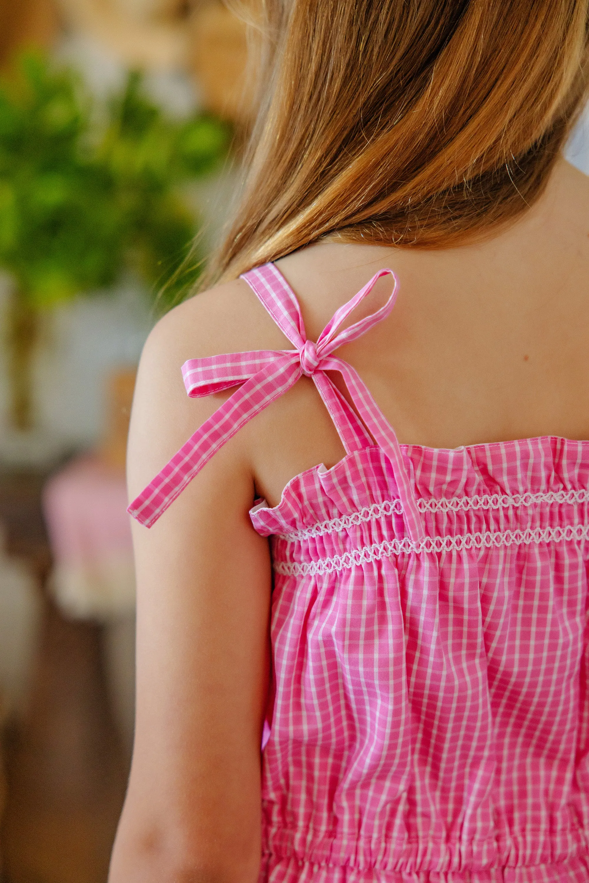 Rosey Romper (Shorts) - Pink Willow Windowpane