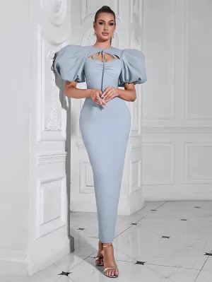 Round Neck Puff Sleeve Maxi Bodycon Dress HB10206