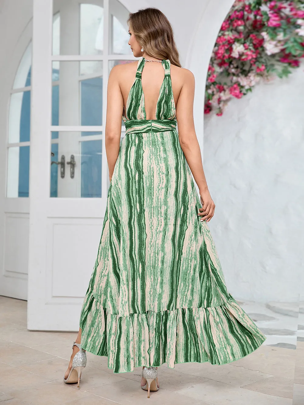 Round Neck Sleeveless Flounced Maxi Bodycon Dress HB10162
