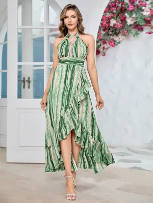 Round Neck Sleeveless Flounced Maxi Bodycon Dress HB10162