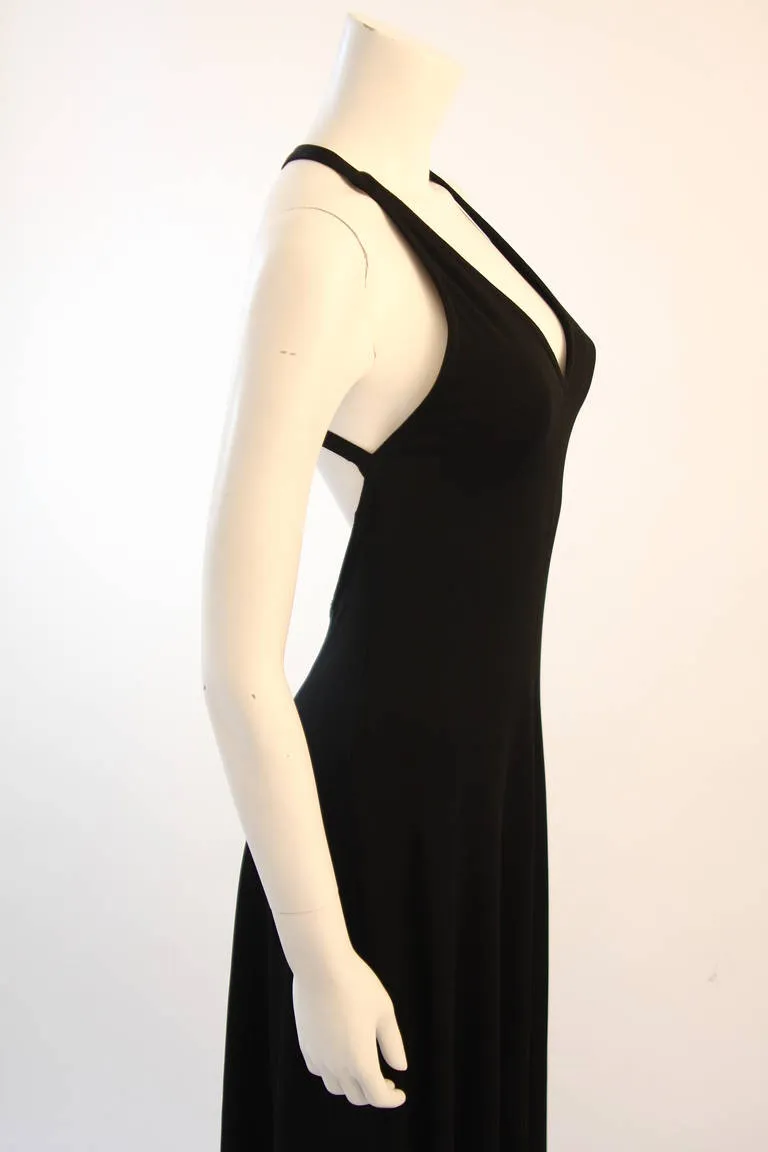 RUFFINWEAR 1970s Black Jersey Racer Halter Maxi Dress