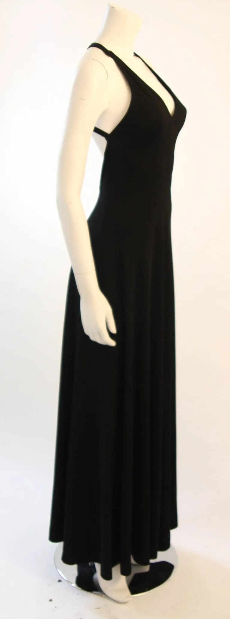 RUFFINWEAR 1970s Black Jersey Racer Halter Maxi Dress