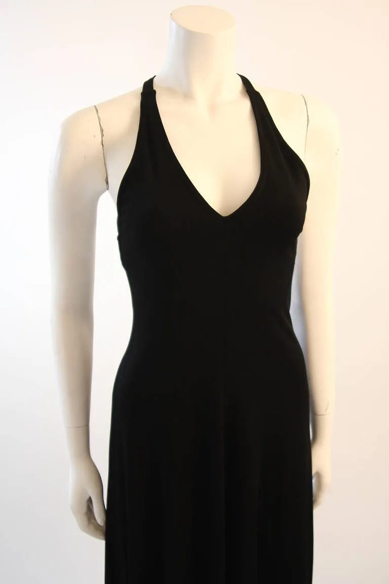 RUFFINWEAR 1970s Black Jersey Racer Halter Maxi Dress