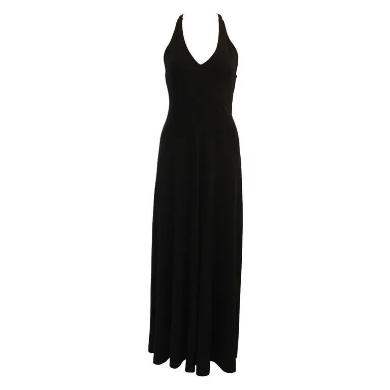 RUFFINWEAR 1970s Black Jersey Racer Halter Maxi Dress