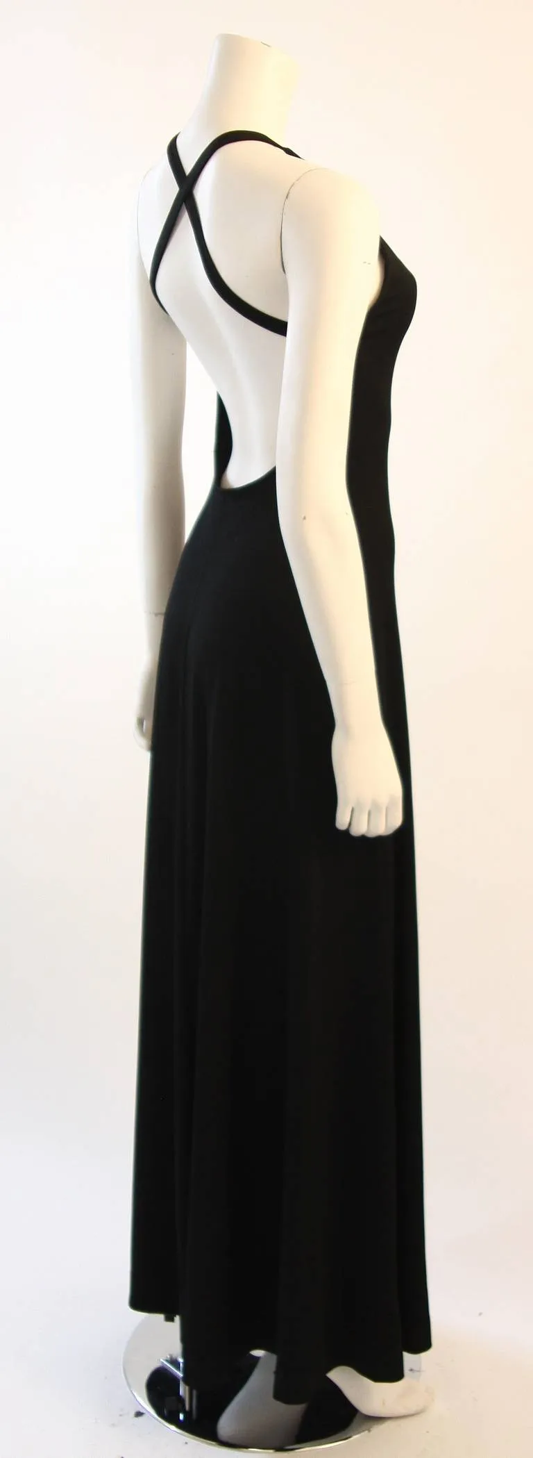 RUFFINWEAR 1970s Black Jersey Racer Halter Maxi Dress