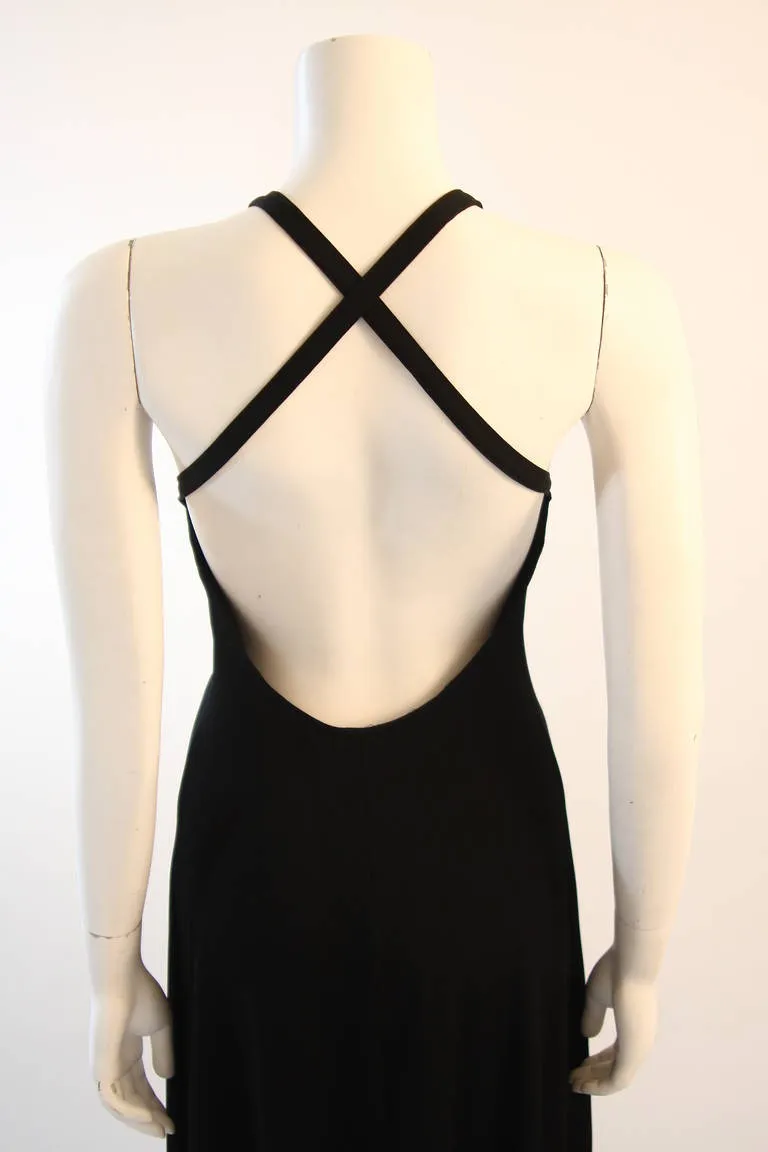 RUFFINWEAR 1970s Black Jersey Racer Halter Maxi Dress