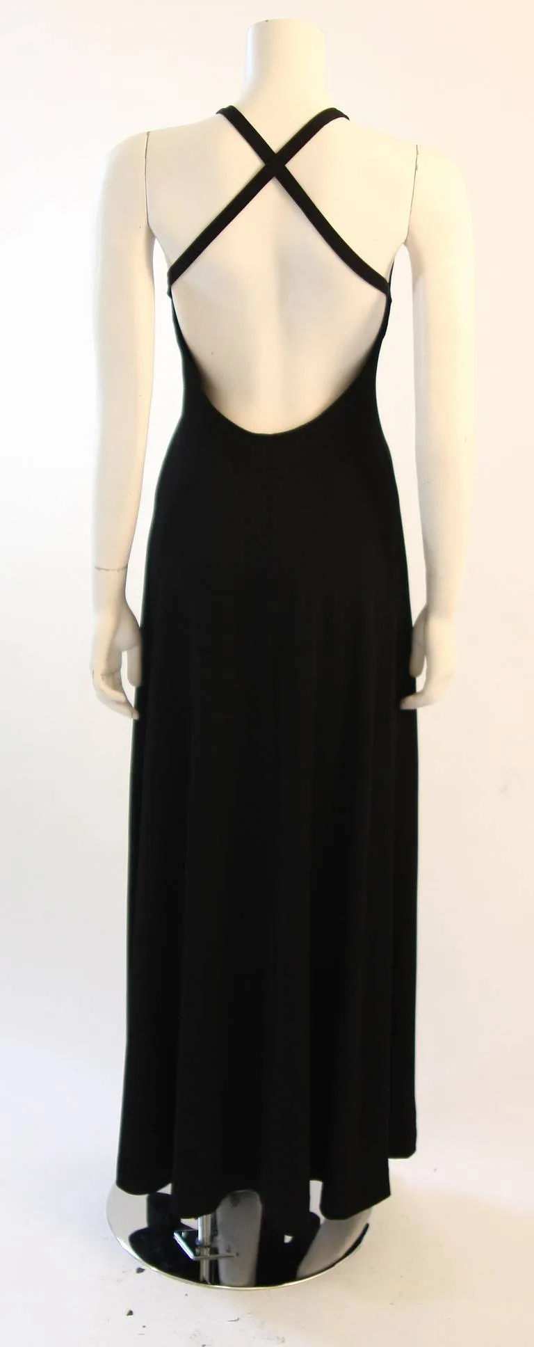 RUFFINWEAR 1970s Black Jersey Racer Halter Maxi Dress